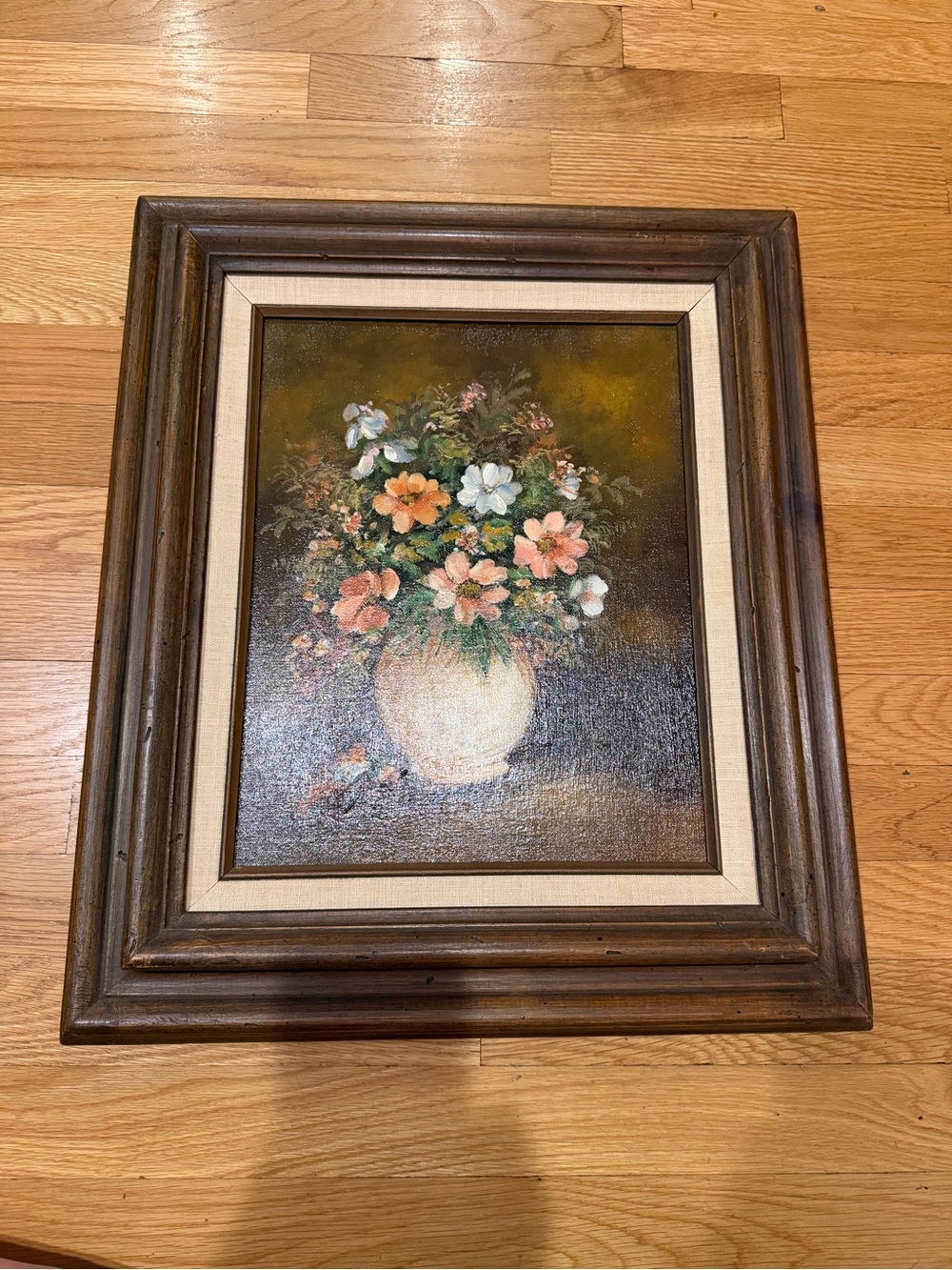 Framed Floral Oil Painting in Dark Wood Frame